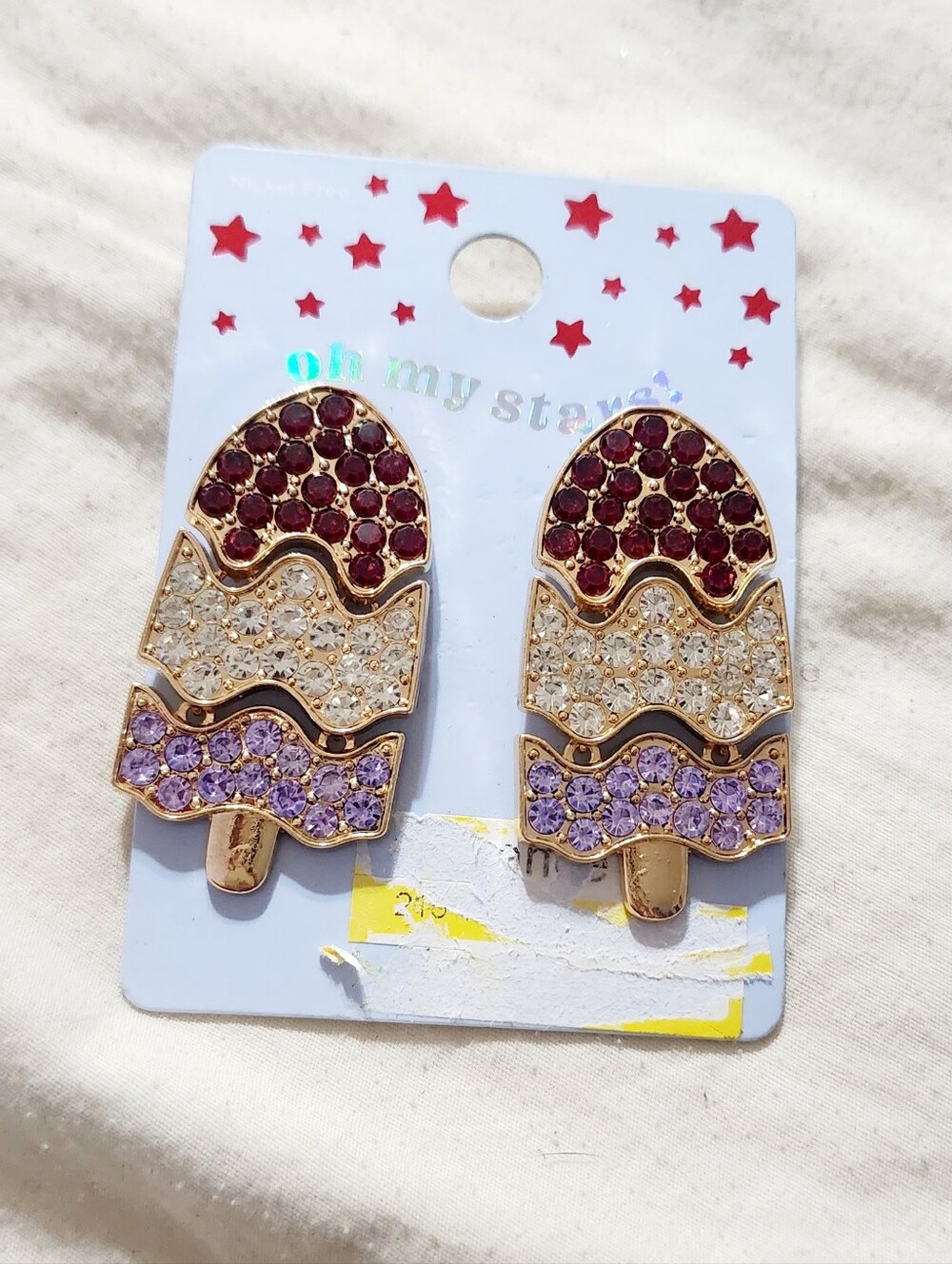 Crystal Popsicle Drop Earrings in Burgundy, Clear & Lilac -
